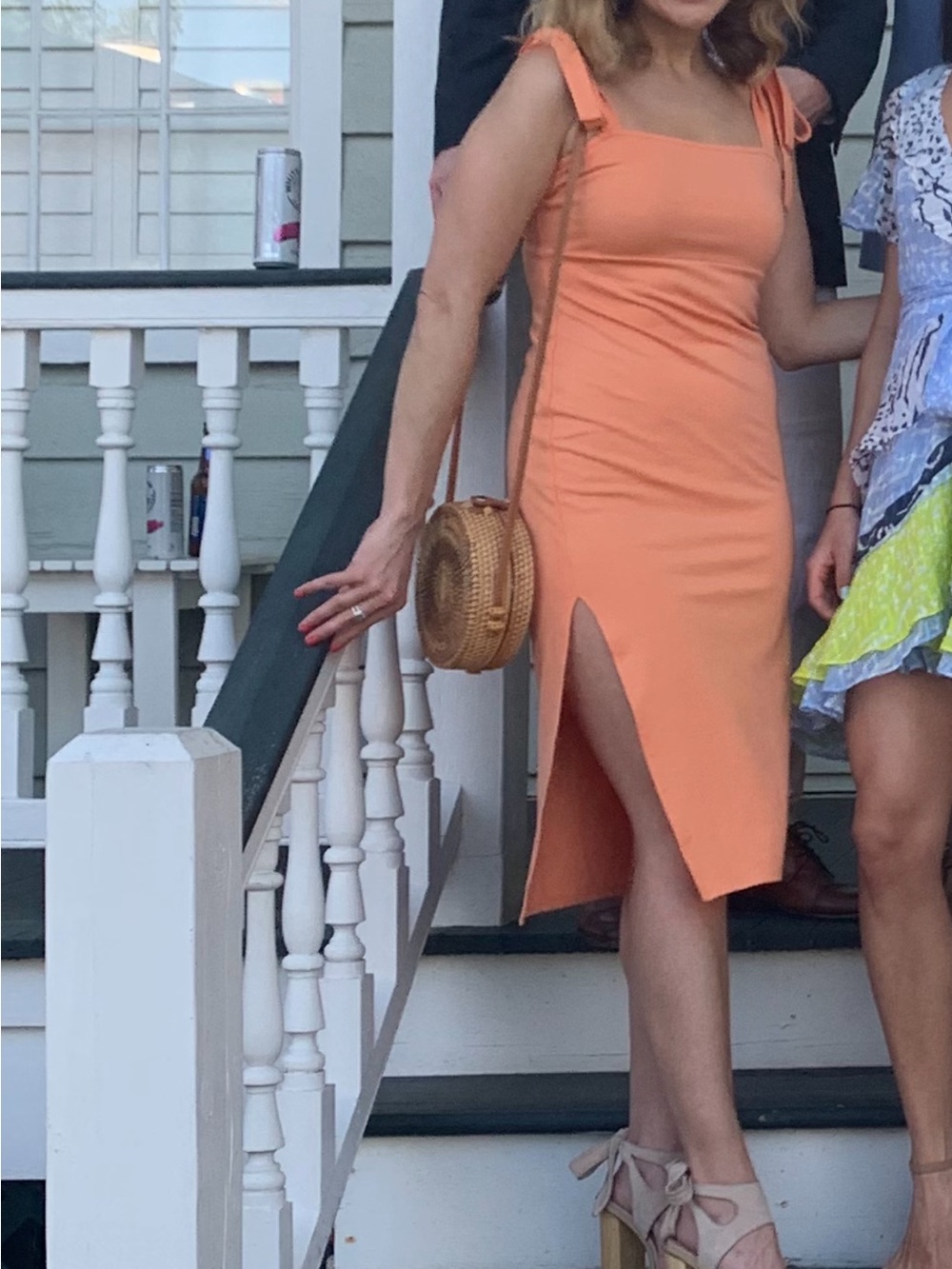 Privacy Please Peach Midi Dress with Side Slit and Tie Straps